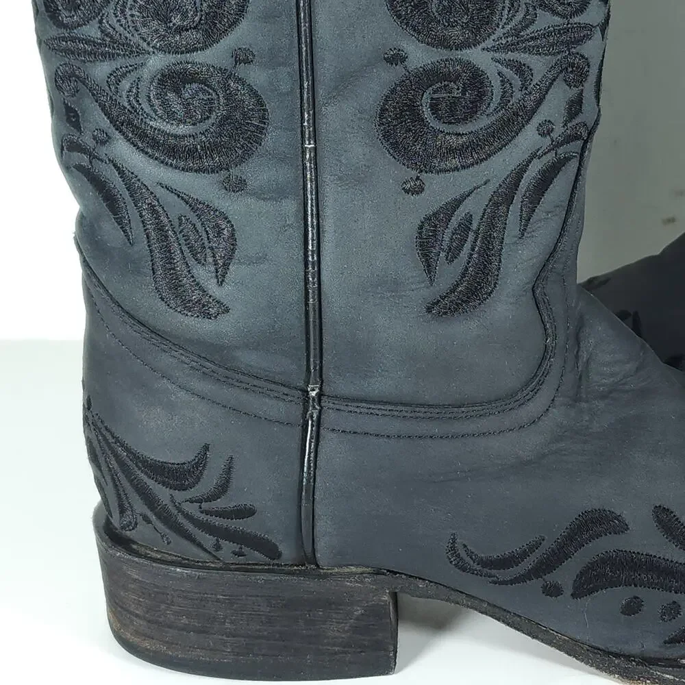CORRAL Circle G Women’s US9M Black Distressed Leather Square Toe Western Boots